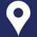 Location pin icon, white on navy blue background