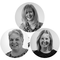 reception-profile-image-3 Trio of black and white portrait photographs of Allison, Joy and Debbie